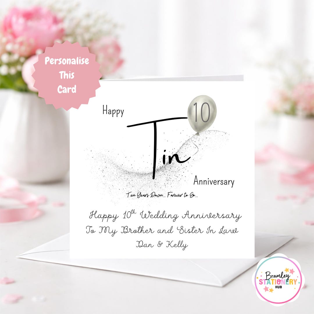 Personalised Tin 10th Wedding Anniversary Card | Wife | Husband | 10th ...