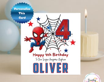 Personalised Boys 4th Super Hero Spider-Man Inspired Birthday Card | For Son | Grandson | Nephew | Brother | Fourth Birthday | BD9