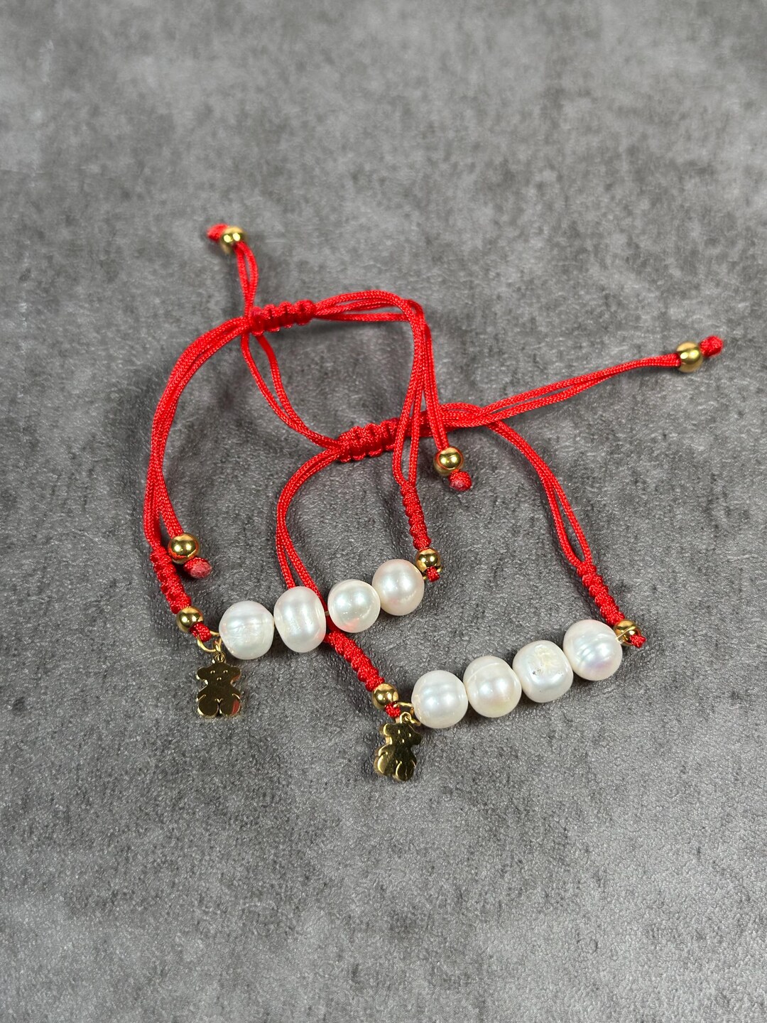 Red String Protection Bracelet With Pearls – Adjustable Cord Bracelet ...