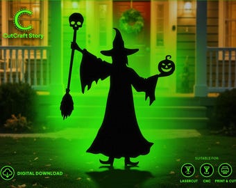 Witch Silhouette Template | Halloween Yard Art DIY Cutout (PDF Download)