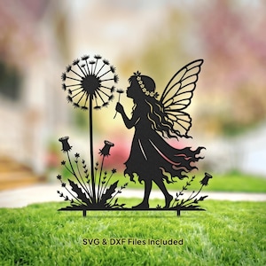 Fairy Dandelion SVG DXF | Fairy Garden Stake | Laser Cut File | CNC Plasma Cut | Fairy Silhouette | Metal Garden Art