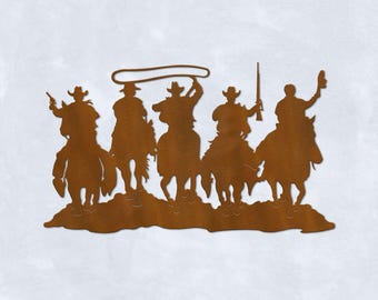 12in x 21in Five Horsemen Wall Art: Western Cowboy Rust Metal Decor