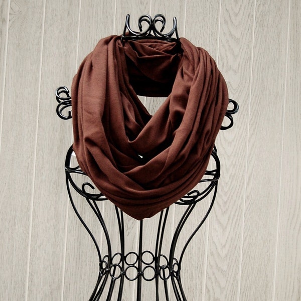 Chocolate Brown Wide Unisex Jersey INFINITY SCARF-Eternity Scarf-Scarf Cowl-Circle Loop Scarf by The Accessories Nook