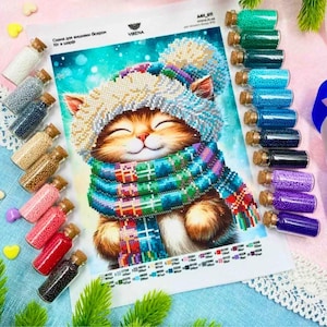 Bead embroidery kit, pattern, beads, needles and thread.
