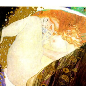 GUSTAV KLIMT Danae Print, Beautiful Redheaded Woman, Nude, Sleeping, Asleep, Vintage Art Nouveau Poster