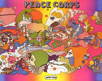 Vtg The World Of Peter Max Man On The Moon Psychedelic Art Poster 1971 11”x16”