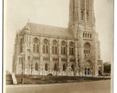 New York City Riverside Church Real Photo Postcard c1930s, Antique Sepia RPPC Unused Ephemera,