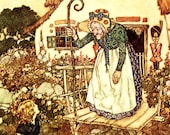 Old Woman from the Snow Queen by Edmund Dulac, Vintage 1975 8x11 Childrens Fairy Tale Book Art Print,