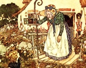 Old Woman from the Snow Queen by Edmund Dulac, Vintage 1975 8x11 Childrens Fairy Tale Book Art Print,