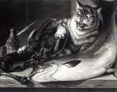 1848 Godey's Ladys Book Engraving - Lobster Sauce - Cat Lobster & Fish