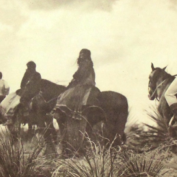 Apache The Storm Print by Edward Curtis, Portraits from North American Indian Life, 14x17in, Vintage Sepia Bookplate,