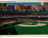 New York City Polo Grounds Linen Postcard c1940s, Unused Vintage Baseball Ephemera,