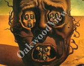 Le Visage de la Guerre Print by Salvador Dali, Face of War, Skull, Vintage 1974 8x11 Color Bookplate Art, Modern Surreal, FREE SHIPPING