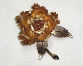 Warner Mechanical Peony Brooch, Moveable Blooming Flower, Vintage Goldtoned Signed Pin c1950s, FREE SHIPPING