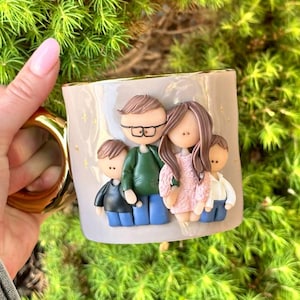 Custom Clay Mug with Family Figurines Personalized 3D Portrait Characters, Handmade Polymer Sculpture Mug Unique Gift Idea, Birthday Gifts