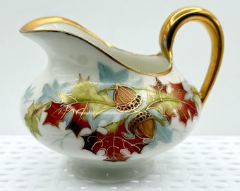 Antique Limoges T&V Hand Painted Creamer Pitcher Acorns Oak Leaves Signed Arno
