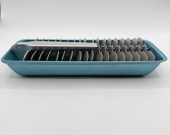 Vintage MCM Aluminum Ice Chipper Cube Tray Blue Aqua Teal Kitchen Magic Touch
