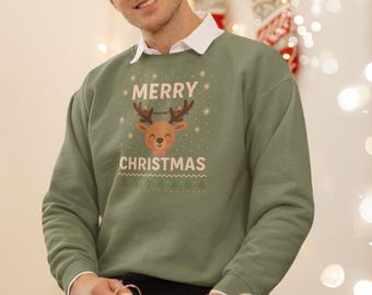 Moletom de Natal Feio Masculino • Suéter de Natal Divertido • Pulôver de Natal com Rena
