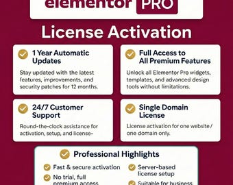 Elementor Pro Lizenzschlüssel Aktivierung | Automatische Updates für 1 Jahr | Schnelle Lieferung