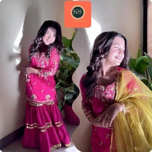 Mädchen Sharara Kurti Für Kinder Kleid Indian Ethnic Outfit Baby Girl Hochzeit Festival Wear Kurta Sharara Set Mit Dupatta pattu pavadai