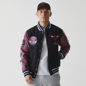 Chicago Bulls Varsity Jacket | NBA Letterman Jacket with Leather Sleeves | Men’s Retro Basketball Team Bomber | Streetwear Sports Fan Gift