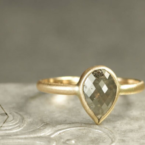 SALE - Gray Diamond Engagement Ring  in 14k Gold- Ready to ship in size 7