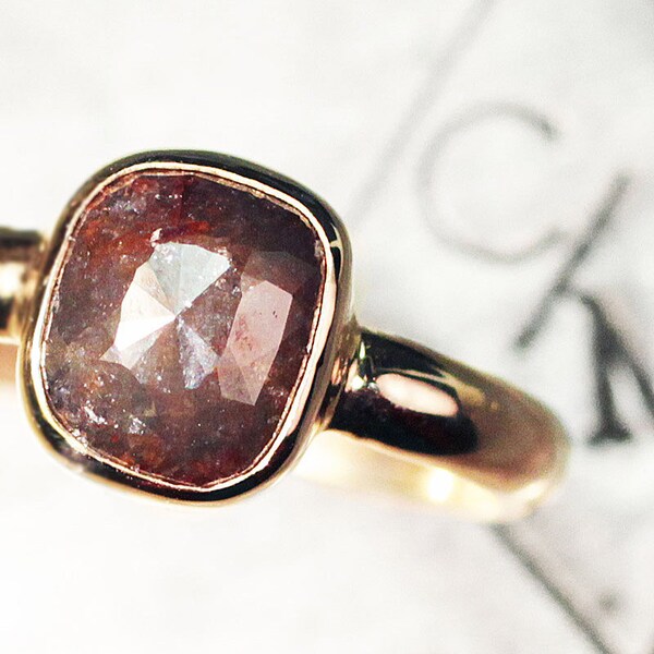 Handmade Engagement Diamond Ring - Brown Diamond  in 14k Gold Engagement Ring