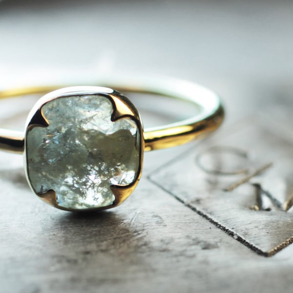 Diamond Engagement Ring - Handmade Diamond in Yellow Gold -  Engagement Ring - White and Grey Engagement Ring