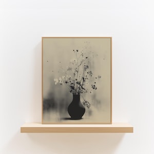 Einfarbige Wildblumen in Vase - Druckbare Schwarzweiß Blumenkunst, minimalistische botanische Skizze, Vintage-Wanddekoration, Digitaldruck 265