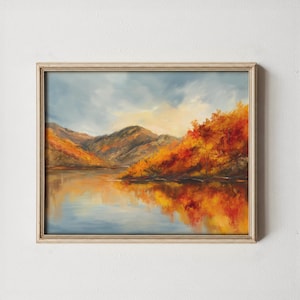 Rustic Autumn Hillside Painting - Bob Ross Style, Printable Fall Landscape Art, Golden Leaves, Cottagecore Decor, Digital Wall Print 125