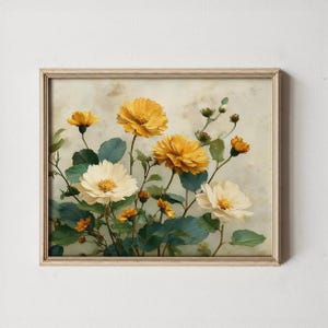 Vintage Floral Print, Printable Botanical Wall Art, Antique Wildflower Illustration, Earthy Cottagecore Decor, Rustic Flower Painting 220