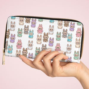 Pastel Labubu Zipper Wallet: PU Leather Bunny Pattern Purse