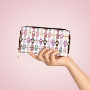 Labubu Pattern Zipper Wallet: Animal Print PU Leather Purse