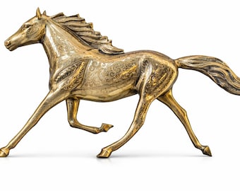 Escultura de caballo al galope de latón: decoración ecuestre tallada a mano para el hogar