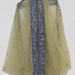 Gestickte Braut Dupatta: Gelbes Netz, Zari Arbeit, indische Hochzeit Chunni