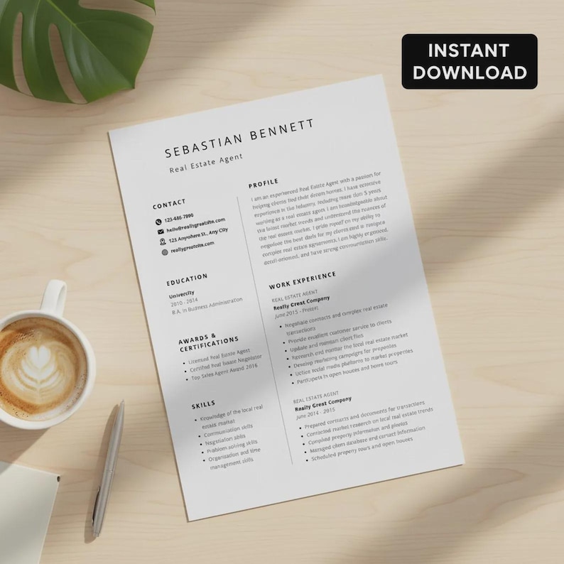 ATS Friendly Resume Template Word, Professional Editable Cover Letter ...