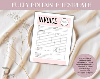 Modèle de facture modifiable pour les petites entreprises - Bon de commande rose minimaliste (téléchargement numérique)