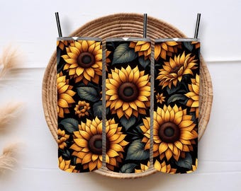3D Sunflower Tumbler Wrap 20 oz Skinny Tumbler Flower Tumbler Wrap Sublimation Designs Digital Download