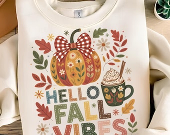 Diseño de camiseta PNG con texto "Hola Otoño Vibes", otoño PNG, tendencias PNG, otoño PNG, hojas de otoño PNG, diseños populares de sublimación PNG, descarga digital