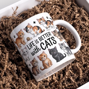 Life Is Better With Cats Mug Wrap 11oz & 15oz Coffee Mug PNG 3D Mug Wrap Cat Lover Mug Cute Cat Mug Wrap Sublimation Design Digital Download