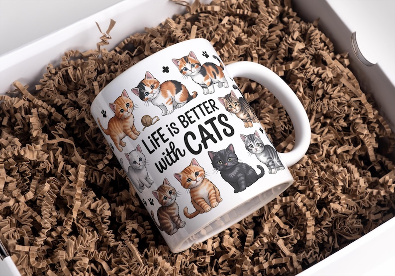 Life Is Better With Cats Mug Wrap 11oz & 15oz Coffee Mug PNG 3D Mug Wrap Cat Lover Mug Cute Cat Mug Wrap Sublimation Design Digital Download