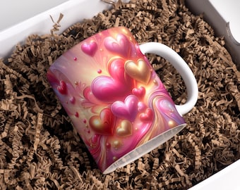 3D Valentinstag Mug Wrap 11oz 15oz Valentinstag Kaffeetasse PNG Rotes Herz Mug Wrap Valentinstag Cup Wrap Sublimation Design Digitaler Download