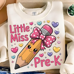 Little Miss Pre-K PNG T-Shirt Design Kids Png Pre-Kindergarten Png Prek Png Pencil Coquette Bow Png Sublimation Designs Digital Download