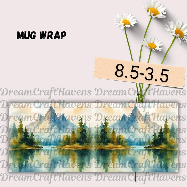 Watercolor Mountain Mug Wrap 11oz & 15oz Coffee Mug PNG Mountain Landscape Nature Mug Wrap Adventure Mug Sublimation Design Digital Download