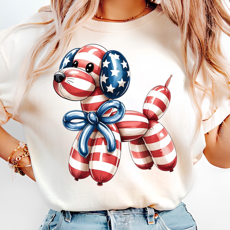 America Balloon Dog PNG T-Shirt Designs Patriotic Dog Png Americana PNG July 4th Png USA Png Balloon Animal Shirt Digital Download