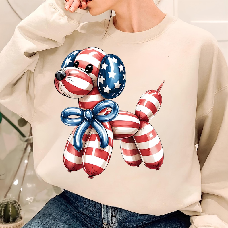 America Balloon Dog PNG T-Shirt Designs Patriotic Dog Png Americana PNG July 4th Png USA Png Balloon Animal Shirt Digital Download