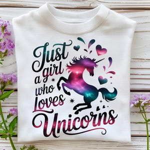 Just A Girl Who Loves Unicorns PNG T-Shirt Design Unicorn PNG Kids PNG Unicorn Girl Png Hearts Png Sublimation Designs Digital Download