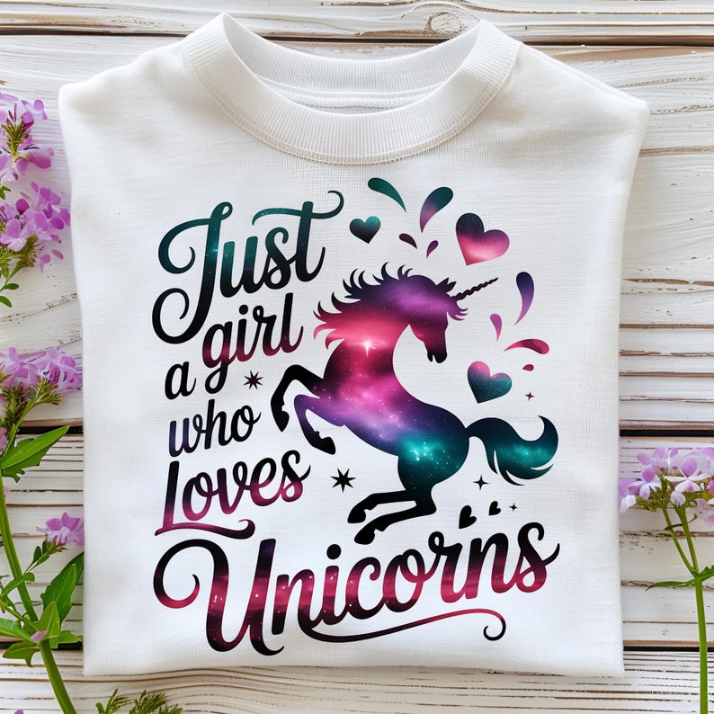 Just A Girl Who Loves Unicorns PNG T-Shirt Design Unicorn PNG Kids PNG Unicorn Girl Png Hearts Png Sublimation Designs Digital Download