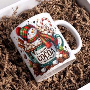 Hot Cocoa Weather Mug Wrap 11oz & 15oz Christmas Coffee Mug PNG 3D Christmas Mug Wrap Snowman Mug Wrap Sublimation Designs Digital Download