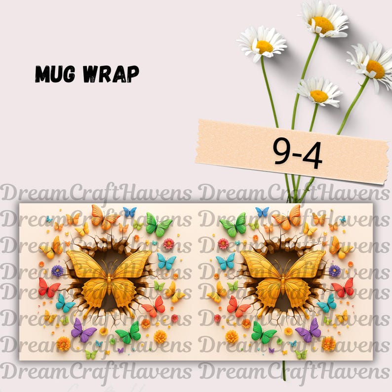 Butterfly Mug Wrap, 11oz & 15oz Butterfly Coffee Mug PNG, Butterfly Cup Wrap, Butterfly Wrap PNG, Floral Spring Mug Wrap, Digital Download